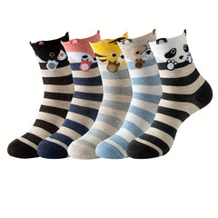 5 Pairs Cute Animal Print Mid Tube Socks Women's Stockings