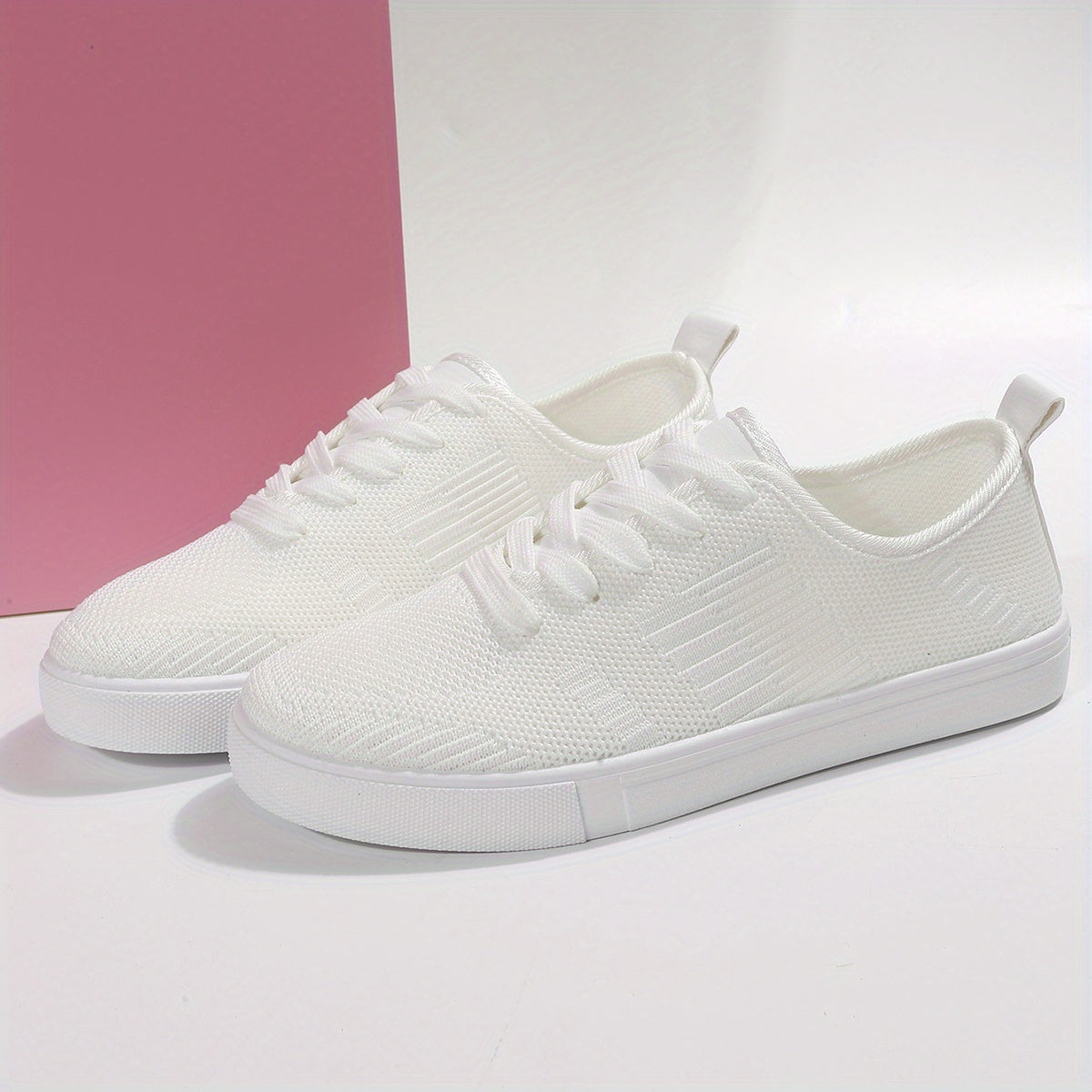Women's Breathable Knit Sneakers Low Top Lace Up Round Toe Solid Casual Shoes
