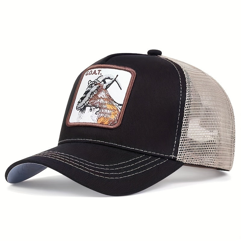 Goat Patch Mesh Trucker Hat Sunshade Baseball Cap Classic Block Dad Hat