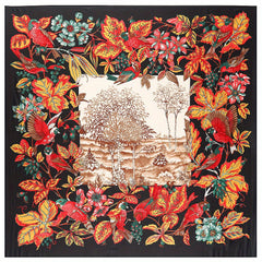 Satin Square Scarf Bird Flower Printed Sunscreen Large Shawl
