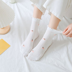 5 Pairs Women's Cotton Ruffle Crew Socks, Multicolor Boot Socks for Christmas