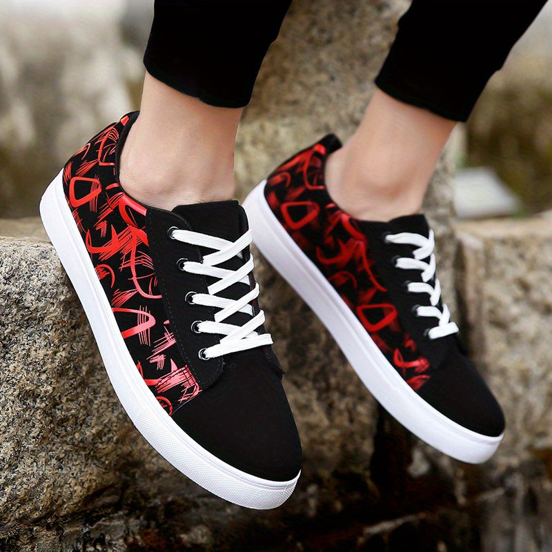 Women's Print Canvas Sneakers Lace-Up Flat Shoes