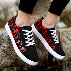 Women's Print Canvas Sneakers Lace-Up Flat Shoes
