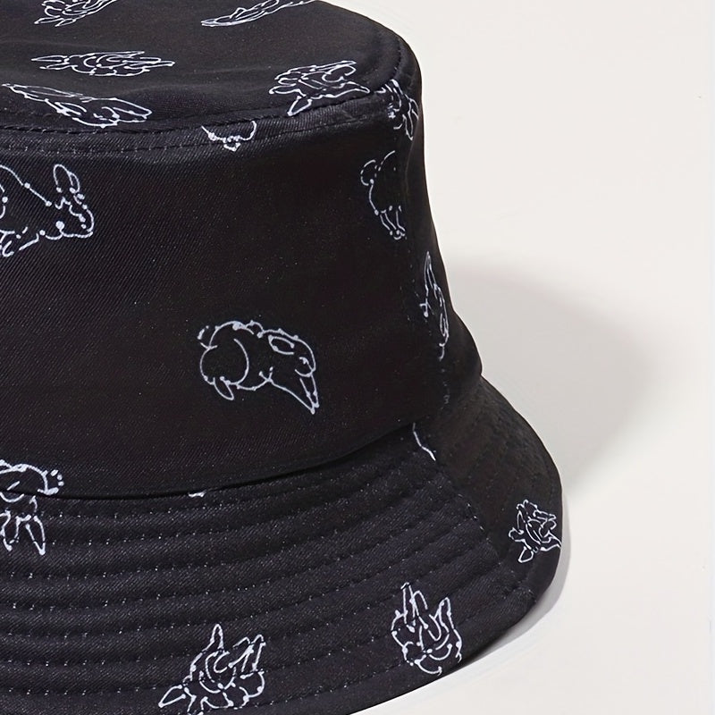 Running Rabbit Print Bucket Hat Casual Basin Hats Outdoor Sunscreen Beach Hats