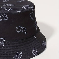Running Rabbit Print Bucket Hat Casual Basin Hats Outdoor Sunscreen Beach Hats