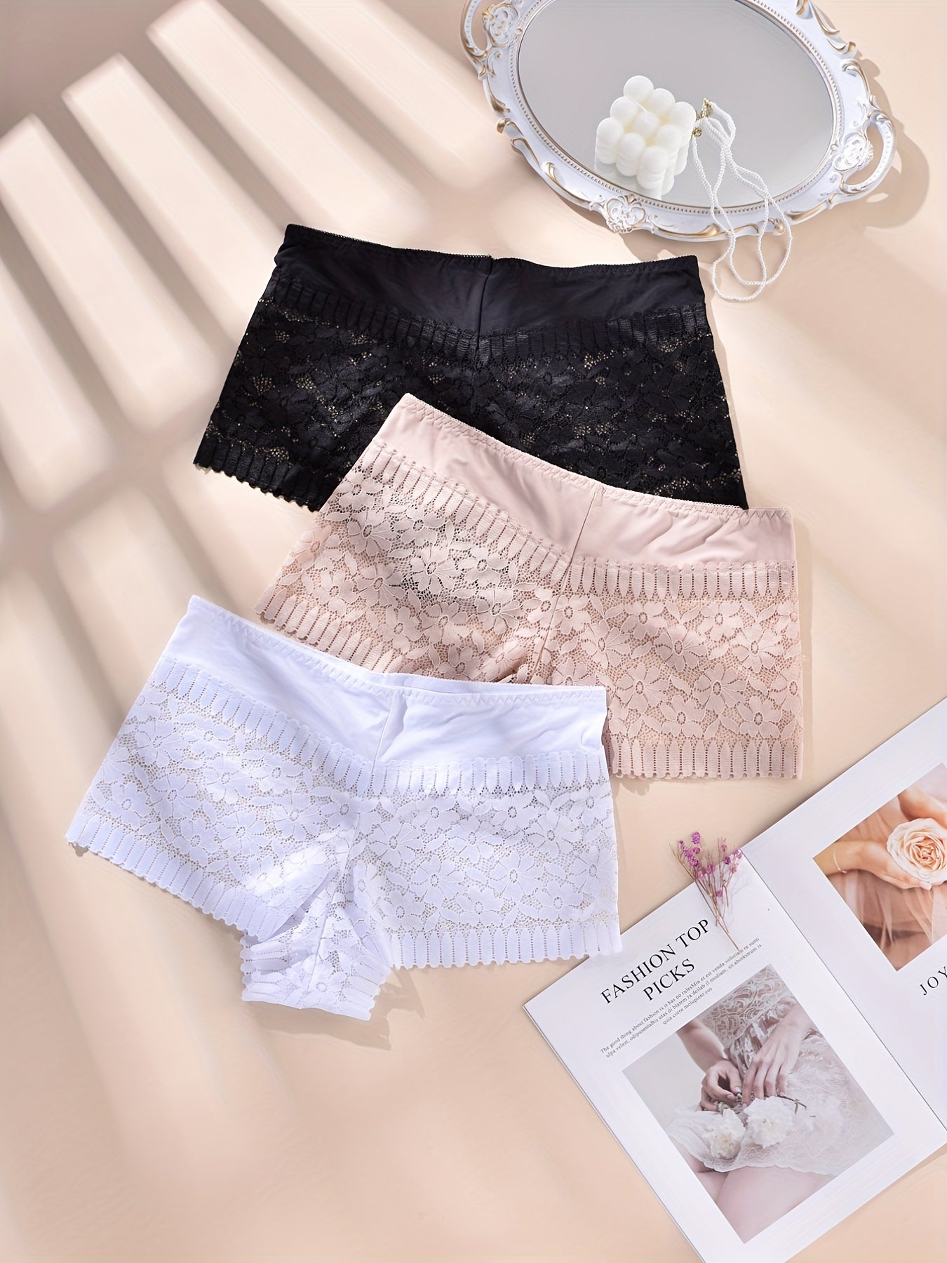 3 Pack Plus Size Lace High Rise Underwear Set