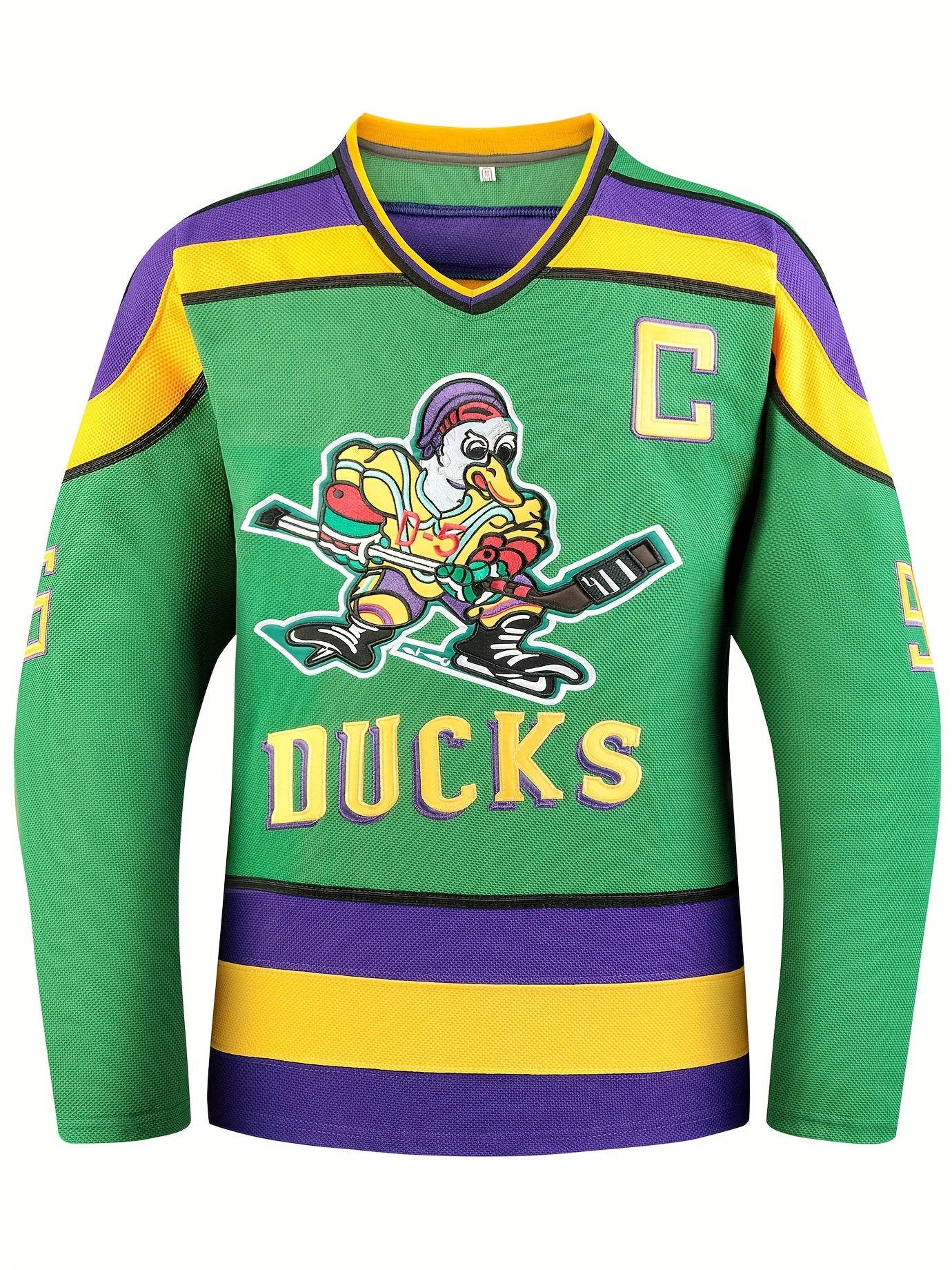 Men's Ducks Hockey Jersey Vintage Stripe V-Neck Long Sleeve Uniform