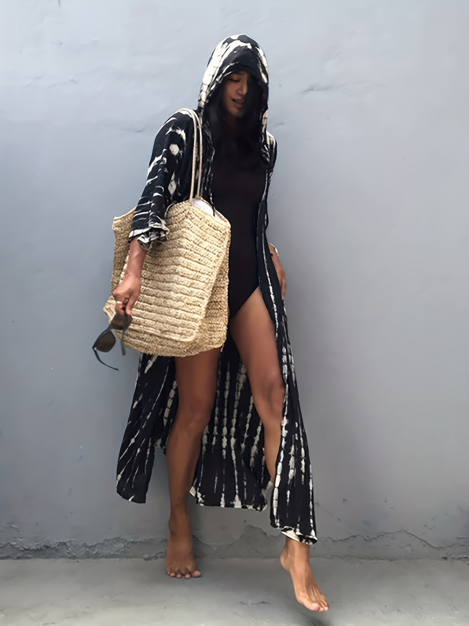 Tie Dye Print Maxi Cover Up Kaftan & Kimono Sleeve Dress