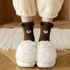 5 Pairs Women's Winter Fluffy Socks 3D Bear Fleece Sock