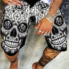 Men's Floral Skull Graphic Shorts 3D Print Elastic Waist Summer Outdoor Wear