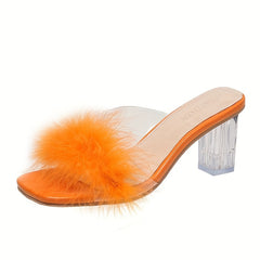 Women's Faux Fur Block Heel Sandals