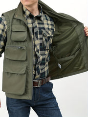 Men's Zipper Pockets Cargo Vest - Casual Stand Collar Outwear