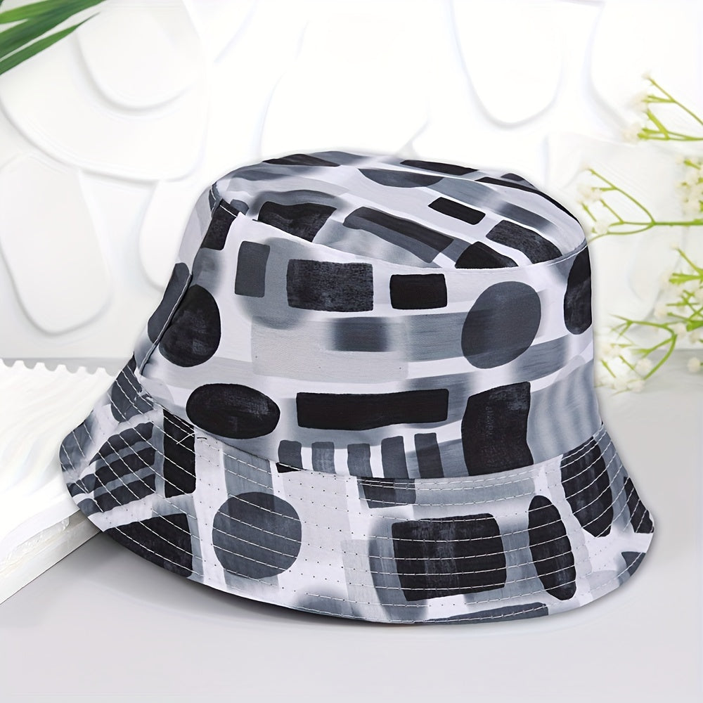Tie dye Sunshade Bucket Hat Geometric Print Double Sided Sun Hat