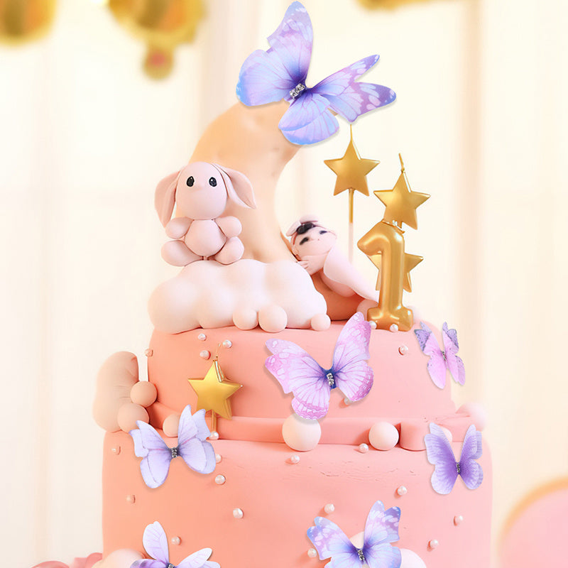 8pcs Purple Yarn Butterfly Cake Decoration 3D Butterfly Birthday Cake Toppers