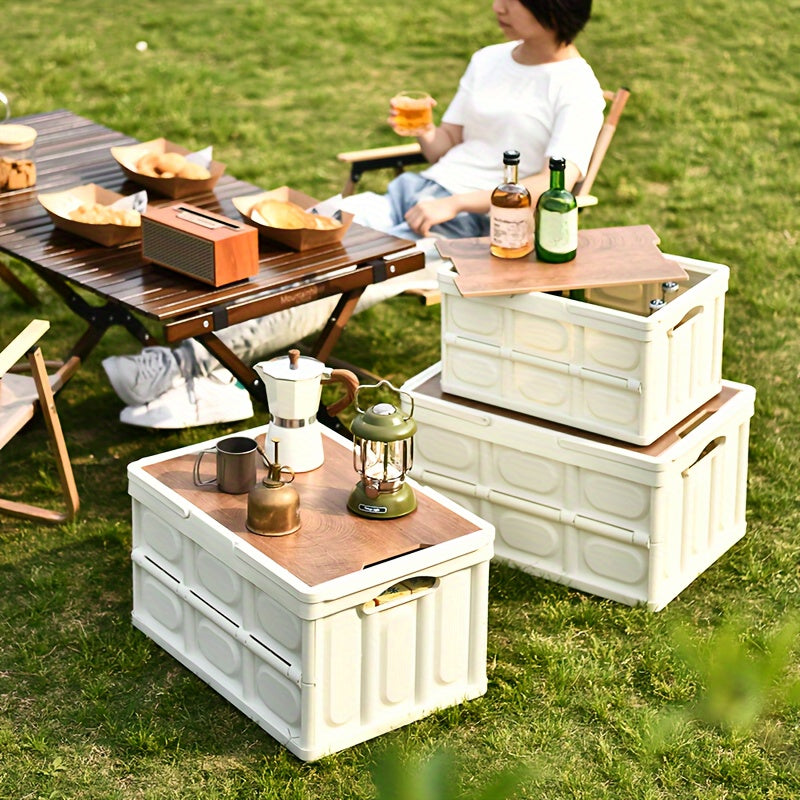 Outdoor Camping Storage Box with Wooden Cover
