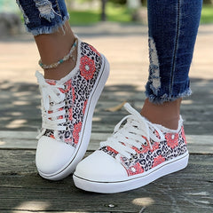 Women's Flower & Leopard Print Canvas Shoes Low Top Sneakers