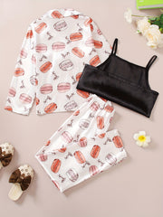 Kid's 3pcs Macaron Pattern Pajamas Set Comfy PJ Girl's Loungewear