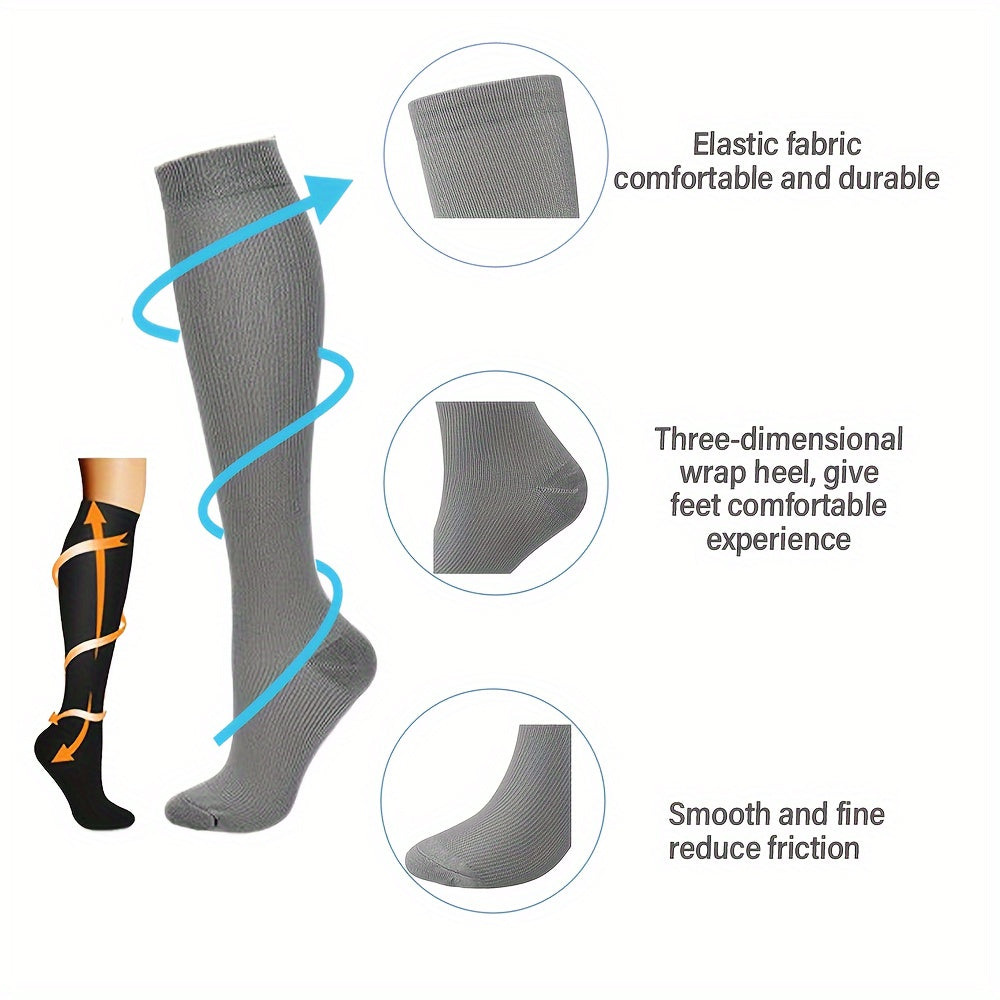 3 Pairs Knee High Compression Socks 15-20 mmHg Circulation for Women & Men