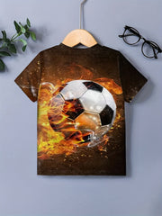 3D Soccer Print Kids Graphic Tee Short Sleeve Top for Boys & Girls