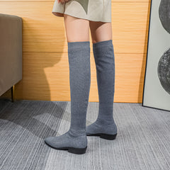 Women's Low Heel Over The Knee Boots Stretch Slip On Warm Shoes