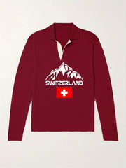 Switzerland Mountain Knit Polo Shirt Men's Pullover Sweater