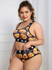 Casual Lingerie Pumpkin & Heart Pattern Set Women's Plus