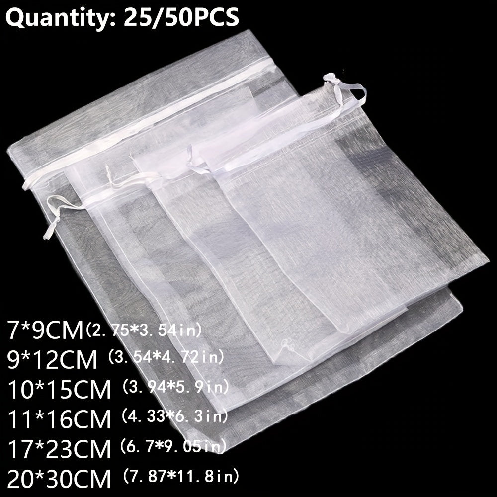 25pcs Christmas Organza Gift Bags Drawstring Pouches Party Favors