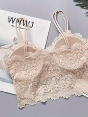 Floral Lace Wireless Bra Double Straps