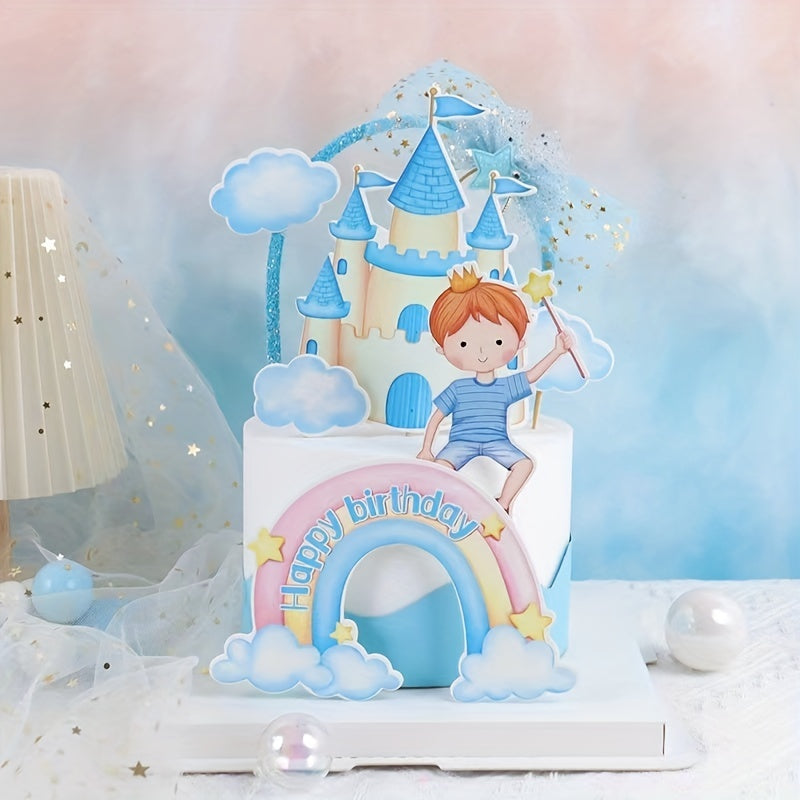 Rainbow Clouds Castle Cake Insert Party Decorations