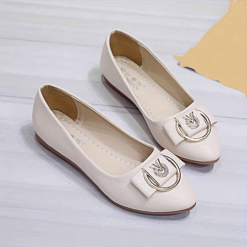 Women's Rhinestone Buckle Bow Flats Slip On Shoes