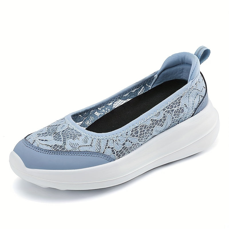 Women's Lace Walking Shoes Slip On Sneakers with Wedge Sole