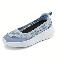 Women's Lace Walking Shoes Slip On Sneakers with Wedge Sole