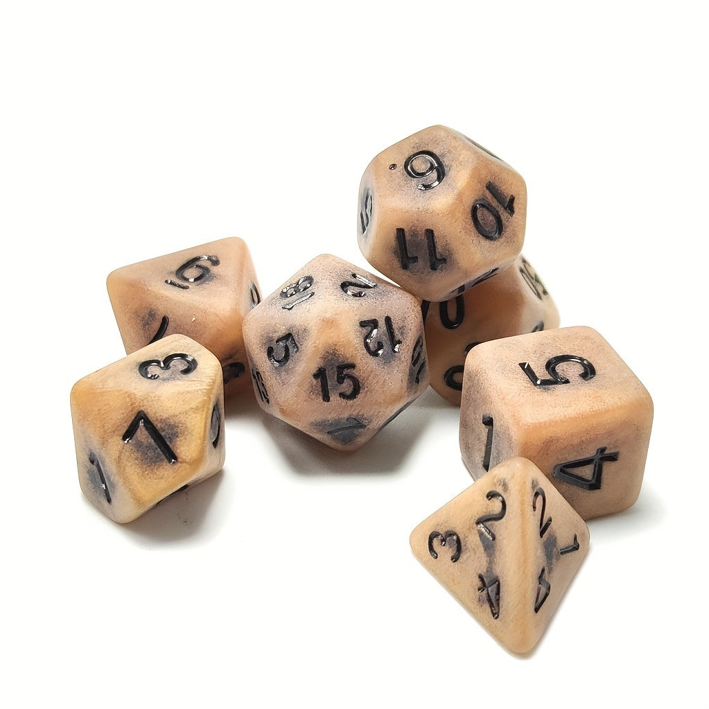 7pcs Antique Brown Polyhedral Dice Set for Board Games