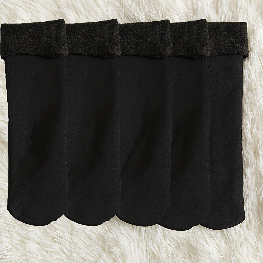 5 Pairs Plush Lined Socks Comfy & Warm Mid Tube Women's Stockings