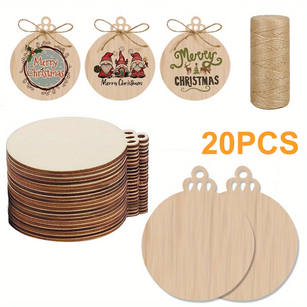 Wooden Christmas Ornaments DIY Craft Supplies 50m Jute Line 3.5inch