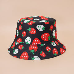 Graffiti Strawberry Print Bucket Hats Sun Hat Reversible Outdoor Party Hats