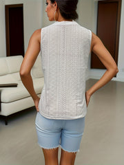 Eyelet Tank Top Crew Neck Summer Sleeveless Solid Top
