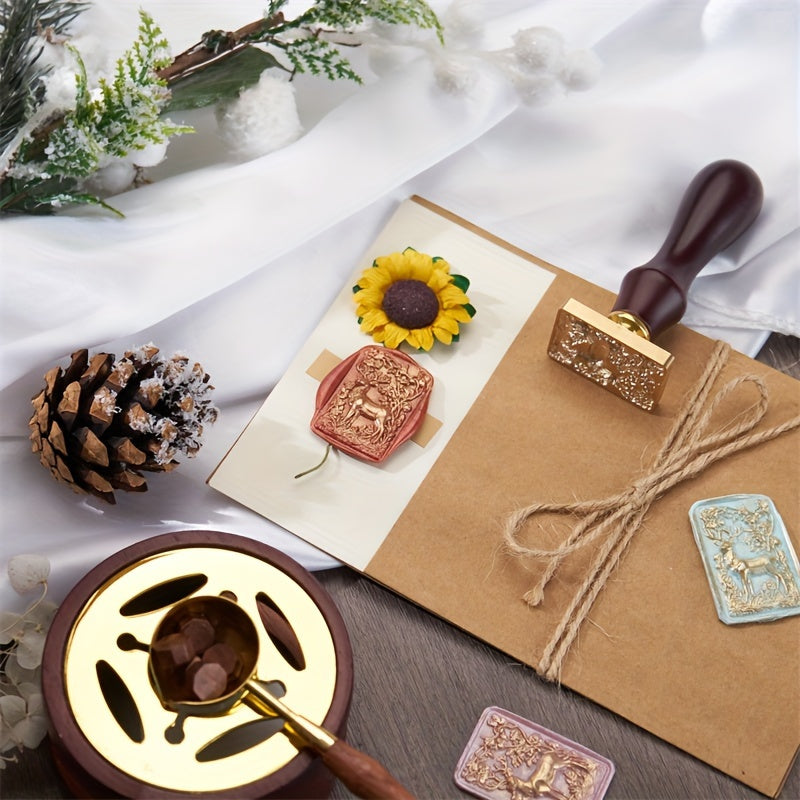 Christmas Reindeer Pattern Brass Stamp Head - Round Stamp Accessory