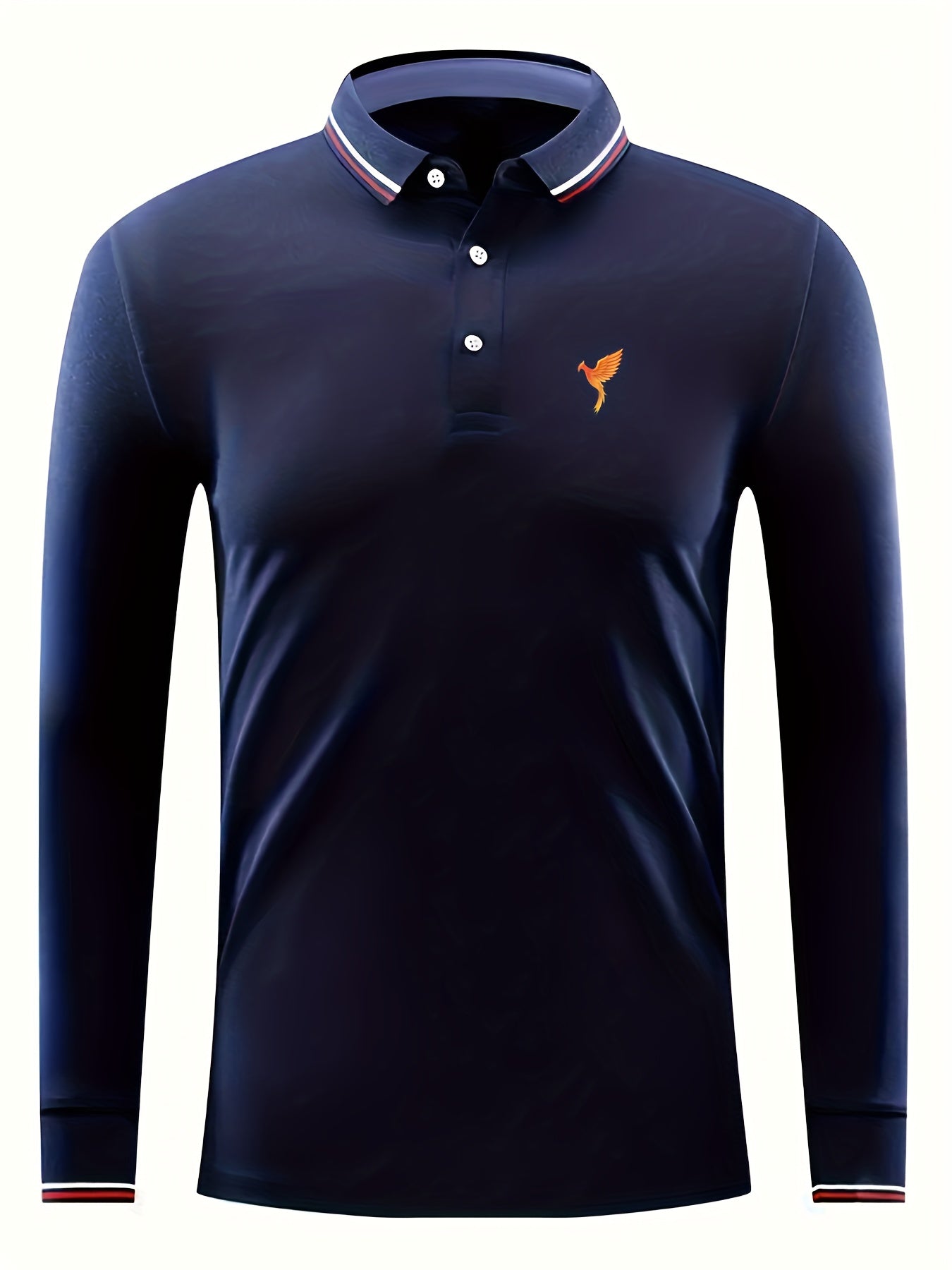 Phoenix Print Men's Casual Button Up Long Sleeve Polo Shirt
