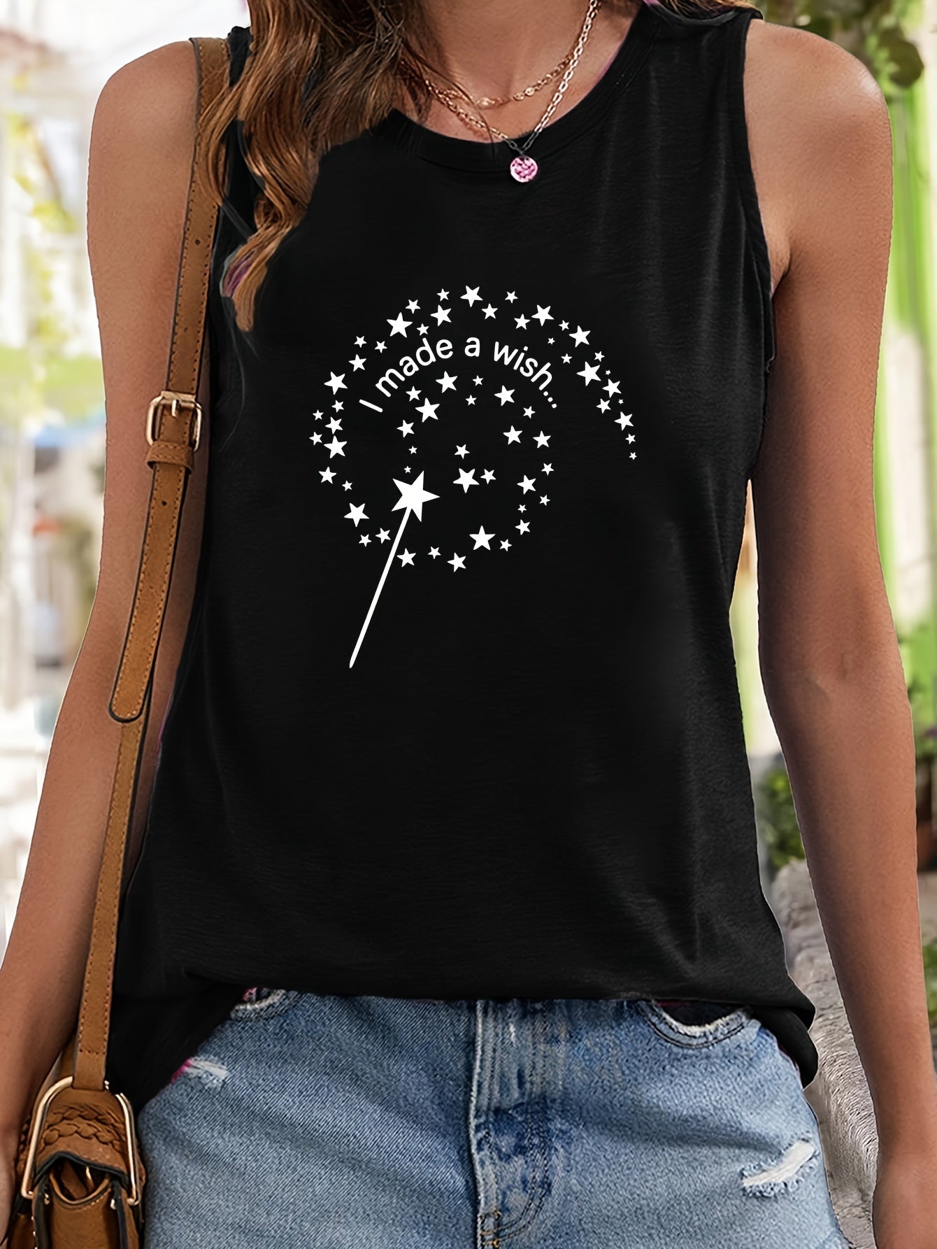 Star & Letter Print Sleeveless Sports Vest Stretchy Casual Tops