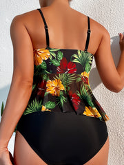 Tropical Print Bikini Sets Spaghetti Straps High Cut Two Pieces Swimsuit