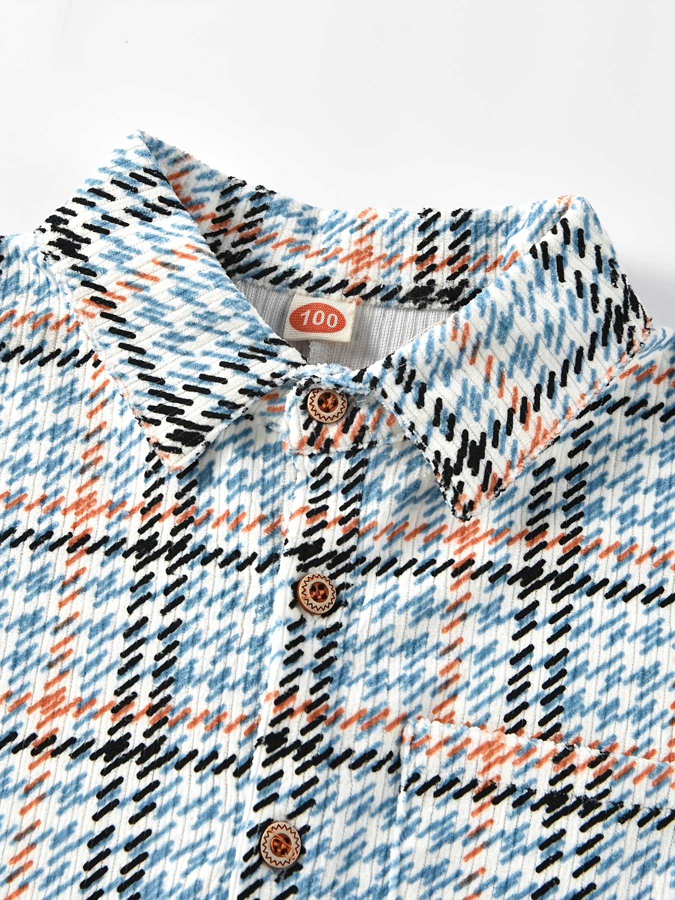 Boys Corduroy Plaid Shirts Long Sleeve Button Down Tops Spring Fall Outwear