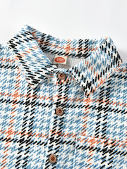 Boys Corduroy Plaid Shirts Long Sleeve Button Down Tops Spring Fall Outwear