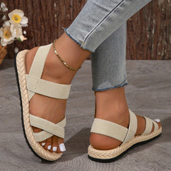 Women's Cross Strap Sandals Casual Solid Slip On Ankle Strap Flat Shoes
