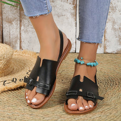 Women's Flat Sandals Peep Toe Buckle Strap Lightweight Beach Slingback Sandals