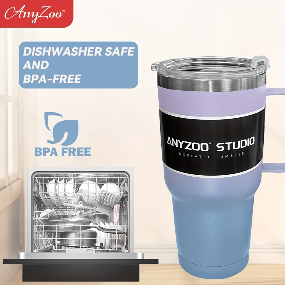 Anyzoo 30oz Water Cup With Lid & Straw Stainless Steel Insulated BPA-Free