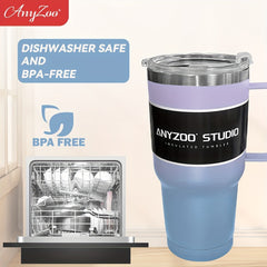 Anyzoo 30oz Water Cup With Lid & Straw Stainless Steel Insulated BPA-Free