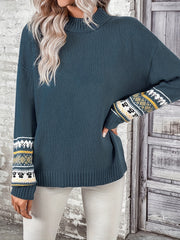 Women's Plus Colorblock Geometric Print Sweater Long Sleeve