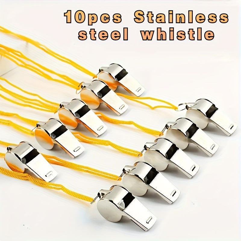 10pcs Referee Whistle With Lanyard Stainless Steel Sports Whistle