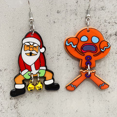 Santa Claus & Gingerbread Men Pendant Earrings